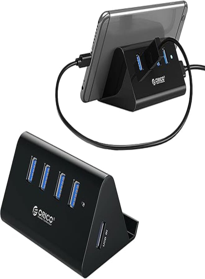 ORICO USB Hub, 4 Port USB 3.0 Portable Data Hub with 3.3FT USB Cable, Phone Stand Function for Laptop, Notebook, PC, MacBook, iMac, Surface Pro, Flash Drives, and Mobile HDD